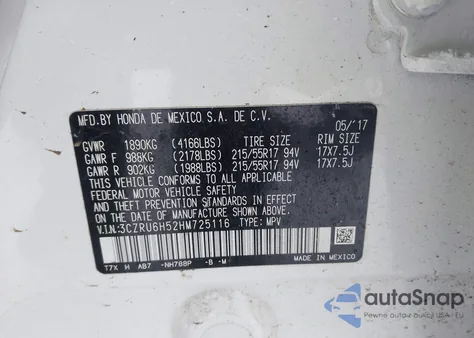 2017 Honda Hr-V Ex z USA, uszkodzony, nr VIN 3CZRU6H52HM725116